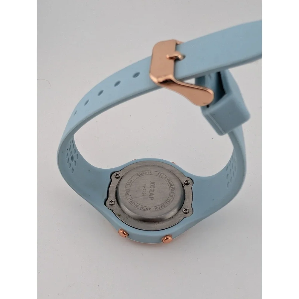 XCZAP Digital Watch Women 38mm‎ Case Light Blue Silicone Band- New Battery